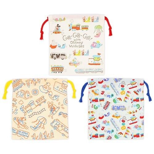 Pre-Order Tokyo Disney Resort 2024 Go with Disney Vehicles KINCHAKU Bag 3 PCS