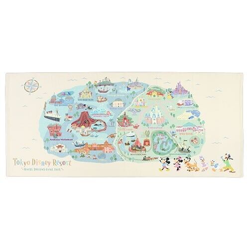 Pre-Order Tokyo Disney Resort 2024 TDL TDS Area Park Map Wide Towel Mickey