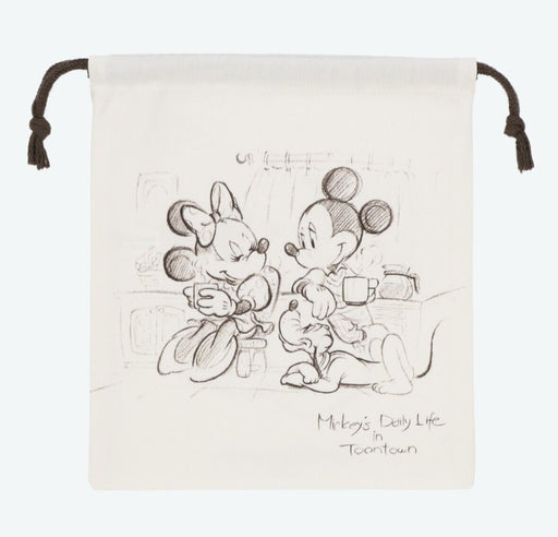 Pre-Order Tokyo Disney Resort KINCHAKU Bag Pencil Sketch Mickey & Friends